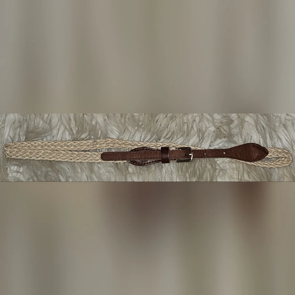 Braided Rope Belt w/ Brown Faux Leather Buckle Detail 33.5